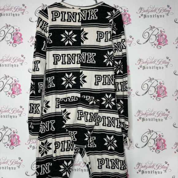 Victoria secret pink onesie long sleeve but flap waffle knit winter Pajamas - Picture 5 of 14